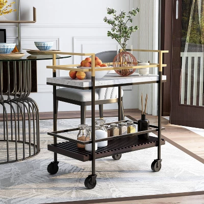 Goodspring Faux Marble Top 2 Shelf Serving Cart Black/White - HOMES: Inside + Out 1 Goodspring Faux Marble Top 2 Shelf Serving Cart Black/White - HOMES: Inside + Out