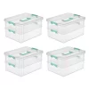 Sterilite Convenient Small Home 2-Tiered Layer Stack Carry Storage Box With Colored Accent Secure Latching Lid, Clear (8 Pack)