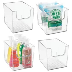 MDesign Open Front Plastic Storage Bin For Cube Furniture, 12" W, 4 Pack - Clear -Cozy Living Deals Store GUEST d788c93d aceb 4af0 abd2 8d2b85435ec1