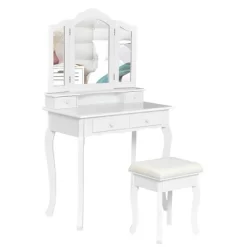 Costway Vanity Makeup Dressing Table Stool 4 Jewelry Wood Desk White -Cozy Living Deals Store GUEST d8f76565 b34e 4a93 96f5 4551979763a8