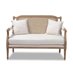 Clemence Upholstered Whitewashed Wood Sofa Loveseat Ivory/Oak - Baxton Studio -Cozy Living Deals Store GUEST d94fa4f6 a255 4ee1 9ed4 ec507c7e71f5