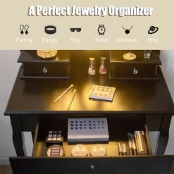 Costway Bedroom Vanity Set Makeup Dressing Table W/3 Drawers 10 LED Bulb Black 13 Costway Bedroom Vanity Set Makeup Dressing Table W/3 Drawers 10 LED Bulb Black -Cozy Living Deals Store GUEST d97e848c 89cf 4511 a649 c6e01de27681