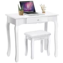 Costway White Vanity Wood Makeup Dressing Table Stool 3 Drawer -Cozy Living Deals Store GUEST d9be94ee 7123 4069 acca 2c5c66a7cd33
