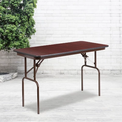 Emma And Oliver 4-Foot Mahogany Melamine Laminate Folding Banquet Table 1 Emma And Oliver 4-Foot Mahogany Melamine Laminate Folding Banquet Table