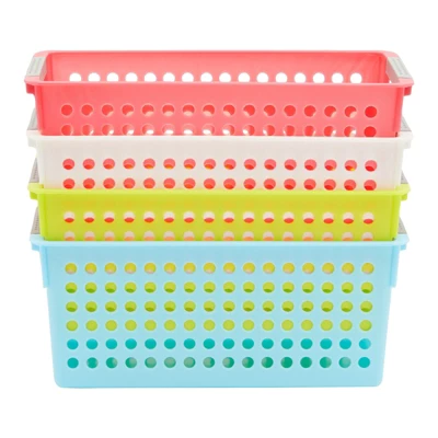Farmlyn Creek 4 Pack Plastic Storage Baskets Bins With Handles For Shelves, Closet Organizer, 4 Colors 3 Farmlyn Creek 4 Pack Plastic Storage Baskets Bins With Handles For Shelves, Closet Organizer, 4 Colors - Image 3