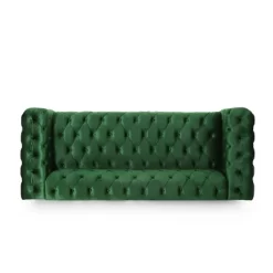 Sagewood Contemporary Velvet Tufted 3 Seater Sofa Emerald/Espresso - Christopher Knight Home -Cozy Living Deals Store GUEST da7d69f2 8bf2 4b4a bd05 09744fa197e2