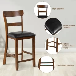 Costway Set Of 4 Barstools Counter Height Chairs W/Leather Seat & Rubber Wood Legs -Cozy Living Deals Store GUEST db3fbcf2 0c11 411f bb9e 690b8a00fb6e