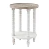 LuxenHome White And Natural Wood Round Accent Side Table With Storage.