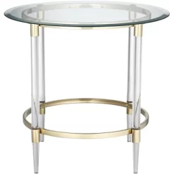 55 Downing Street Modern Minimalist Glass Round Accent Side End Table 24 3/4" Wide Clear Gold Rings For Living Room Bedroom Bedside Entryway House -Cozy Living Deals Store GUEST dc59f06c a541 49cb 97f7 8f365ea977b1