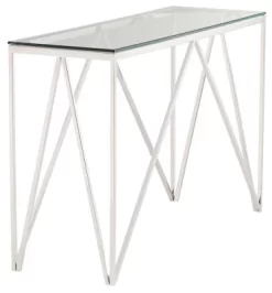 55 Downing Street Modern Chrome Stainless Steel Rectangular Console Table 47 1/4" X 15 3/4" Silver Glass Tabletop For Living Room Bedroom Bedside Home -Cozy Living Deals Store GUEST dc76748a c906 4b90 9c78 3edd89e39e22