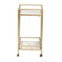 Louise Metal And Marble 2 Tier Wine Cart Gold/White Marble - Baxton Studio -Cozy Living Deals Store GUEST ddc4acbd f531 4487 8e3c c6ff51af2288
