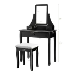 Costway Square Mirror Dressing Table Set Makeup Vanity For Bedroom, Living Room White/Black