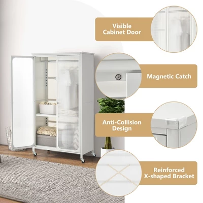 Costway Storage Wardrobe Cabinet Mobile Armoire Closet With Hanging Rod & Adjustable Shelf 9 Costway Storage Wardrobe Cabinet Mobile Armoire Closet With Hanging Rod & Adjustable Shelf - Image 9