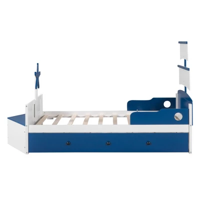 Twin Size Boat-Shaped Platform Bed With Trundle Bed And Storage Footboard-ModernLuxe 5 Twin Size Boat-Shaped Platform Bed With Trundle Bed And Storage Footboard-ModernLuxe - Image 5