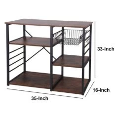 Wood And Metal Bakers Rack With 4 Shelves And Wire Basket Brown/Black - Benzara -Cozy Living Deals Store GUEST e0a7a30f c733 4d8c b564 69c24696d102