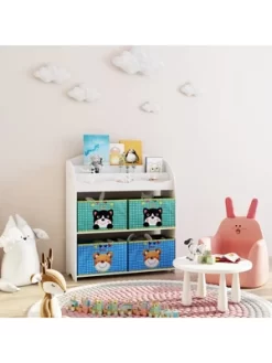 Year Color School Supply, Nursery, Daycare, Toddler, Kids Book Display And Toy Storage Organizer With 6 Fabric Storage Bins -Cozy Living Deals Store GUEST e0aa8e00 8449 4a5e bbe7 043a06396b3a