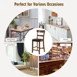 Costway Set Of 4 Barstools Counter Height Chairs W/Leather Seat & Rubber Wood Legs -Cozy Living Deals Store GUEST e11f74c7 1a92 4c15 ad9a 125b1182ca46