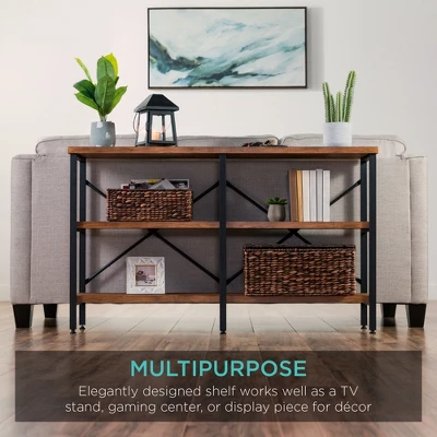 Best Choice Products 55in Rustic 3-Tier Console Table For Living Room, Entry W/ Non-Scratch Feet 3 Best Choice Products 55in Rustic 3-Tier Console Table For Living Room, Entry W/ Non-Scratch Feet - Image 3