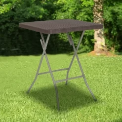Flash Furniture 1.95-Foot Square Brown Rattan Plastic Folding Table