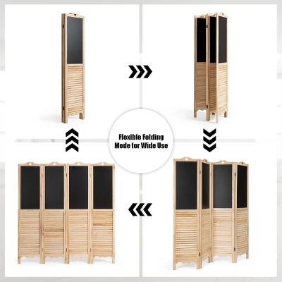 Costway 4-Panel Folding Divider Screen W/Chalkboard 5.7Ft Tall Natural 6 Costway 4-Panel Folding Divider Screen W/Chalkboard 5.7Ft Tall Natural - Image 6