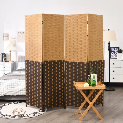 Costway 4 Panel Folding Room Divider Weave Fiber Privacy Partition Screen 6FT Tall 2 Costway 4 Panel Folding Room Divider Weave Fiber Privacy Partition Screen 6FT Tall - Image 2