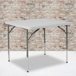 Flash Furniture 2.79-Foot Square Height Adjustable Granite White Plastic Folding Table