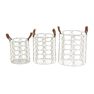 Set Of 3 Metal Storage Baskets Silver - Olivia & May 1 Set Of 3 Metal Storage Baskets Silver - Olivia & May