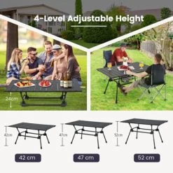Tangkula Folding Camping Table Collapsible Aluminum Roll Up Beach Table With Carrying Bag 4-Level Adjustable Height Dark/Silver -Cozy Living Deals Store GUEST e31e19ff 9fcd 43f9 9787 9af9efc31183