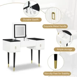 43.3" Modern Vanity Table Set With Flip-Up Mirror, LED Lights And Storage - ModernLuxe -Cozy Living Deals Store GUEST e371e8fd 6258 4ba7 934c 6bb4053fe2d6