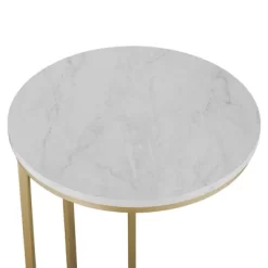 24" Modern Glam Round C Table Faux White Marble/Gold - Saracina Home -Cozy Living Deals Store GUEST e374de0c 0bdb 42ff b4ff c6201b372504