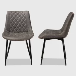 Set Of 2 Loire Faux Leather Upholstered Dining Chair Gray/Black - Baxton Studio