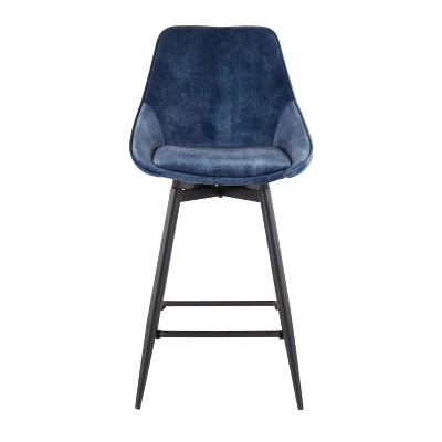 Set Of 2 Diana Velvet Steel Contemporary Counter Height Barstools Black/Blue - LumiSource 5 Set Of 2 Diana Velvet Steel Contemporary Counter Height Barstools Black/Blue - LumiSource - Image 5