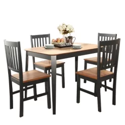 Costway 5PCS Mid Century Modern Black 29.5'' Dining Table Set 4 Chairs W/Wood Legs Kitchen Furniture -Cozy Living Deals Store GUEST e4728ea0 b1cc 485d bc75 c9c7475373be