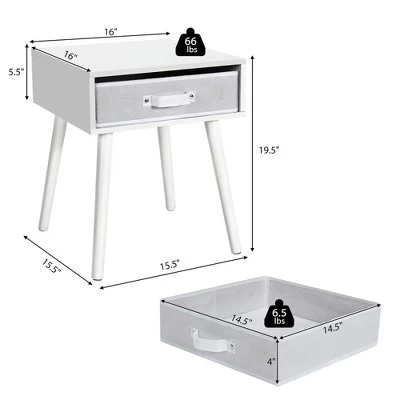 Costway Mid-Century Nightstand End Accent Bedside Table W/ Fabric Drawer Rustic White 3 Costway Mid-Century Nightstand End Accent Bedside Table W/ Fabric Drawer Rustic White - Image 3
