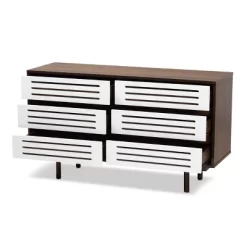 6 Drawer Wood Dresser And Meike Two-Tone Walnut/White - Baxton Studio
