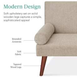 Best Choice Products Fabric Upholstered Convertible Futon W/ Rounded Armrests, Wooden Legs, 2 Cupholders