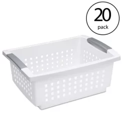 Sterilite Medium Sized Multipurpose Stackable Storage Basket Bin With Flip-Down Rails For Home And Office Organization, White (20 Pack)