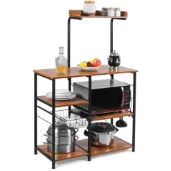 Costway 4-Tier Vintage Kitchen Baker's Rack Utility Microwave Stand W/ Basket & 5 Hooks -Cozy Living Deals Store GUEST e610a51d 9e16 45f6 8ba8 fa48df814627