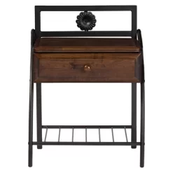 Jevenci Vintage Antique Dark Bronze Metal And Wood 1-Drawer Nightstand - Walnut - Baxton Studio