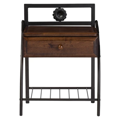 Jevenci Vintage Antique Dark Bronze Metal And Wood 1-Drawer Nightstand - Walnut - Baxton Studio 1 Jevenci Vintage Antique Dark Bronze Metal And Wood 1-Drawer Nightstand - Walnut - Baxton Studio