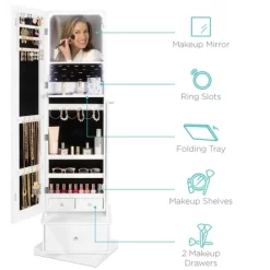 Best Choice Products 360 Swivel Standing Mirrored Jewelry Cabinet, LED-Lit Makeup Organizer W/ Mirror - White -Cozy Living Deals Store GUEST e6c4c665 5997 4909 90e1 bfe4b41b25f1
