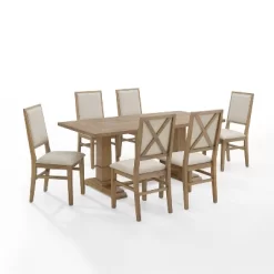 7pc Joanna Dining Set With 6 Upholstered Back Chairs Rustic Brown - Crosley