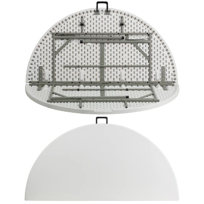 Flash Furniture 5-Foot Round Bi-Fold White Plastic Folding Table With Carrying Handle 3 Flash Furniture 5-Foot Round Bi-Fold White Plastic Folding Table With Carrying Handle - Image 3