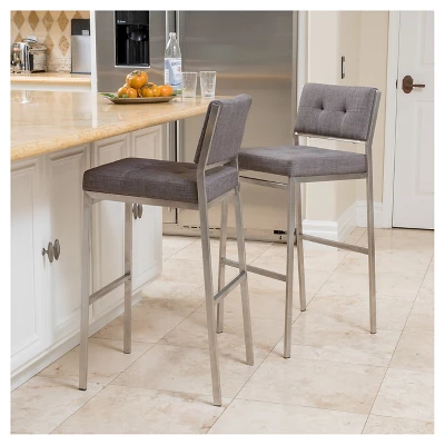 Set Of 2 Qyto 30" Fabric Barstool Light Gray - Christopher Knight Home 1 Set Of 2 Qyto 30" Fabric Barstool Light Gray - Christopher Knight Home