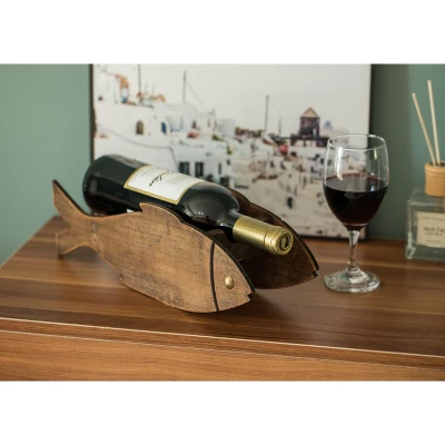Vintiquewise Wooden Fish Shaped Vintage Decorative Single Bottle Wine Holder 1 Vintiquewise Wooden Fish Shaped Vintage Decorative Single Bottle Wine Holder