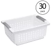 Sterilite Medium Sized Stackable Storage Bin And Organization Basket With Flip Down Accent Rails For Home And Household Organization, White (30 Pack)
