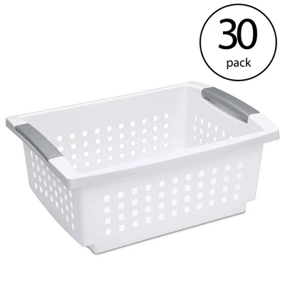 Sterilite Medium Sized Stackable Storage Bin And Organization Basket With Flip Down Accent Rails For Home And Household Organization, White (30 Pack) 1 Sterilite Medium Sized Stackable Storage Bin And Organization Basket With Flip Down Accent Rails For Home And Household Organization, White (30 Pack)