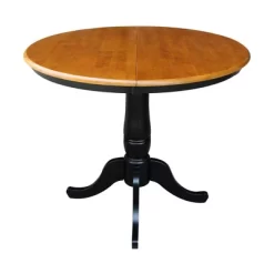 36" Round Top Pedestal Extendable Dining Table With 12" Drop Leaf Black/Red - International Concepts