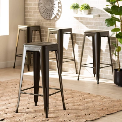 4pc Horton Gunmetal Metal Stackable Barstool Set Gun Metal - Baxton Studio 5 4pc Horton Gunmetal Metal Stackable Barstool Set Gun Metal - Baxton Studio - Image 5