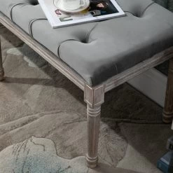 HOMCOM Sitting Bench Tufted Upholstered Fabric Ottoman With Rubberwood Legs For Living Room, Bedroom, Hallway, Grey -Cozy Living Deals Store GUEST e959c447 b485 4f84 a1d4 2a83a47f3070